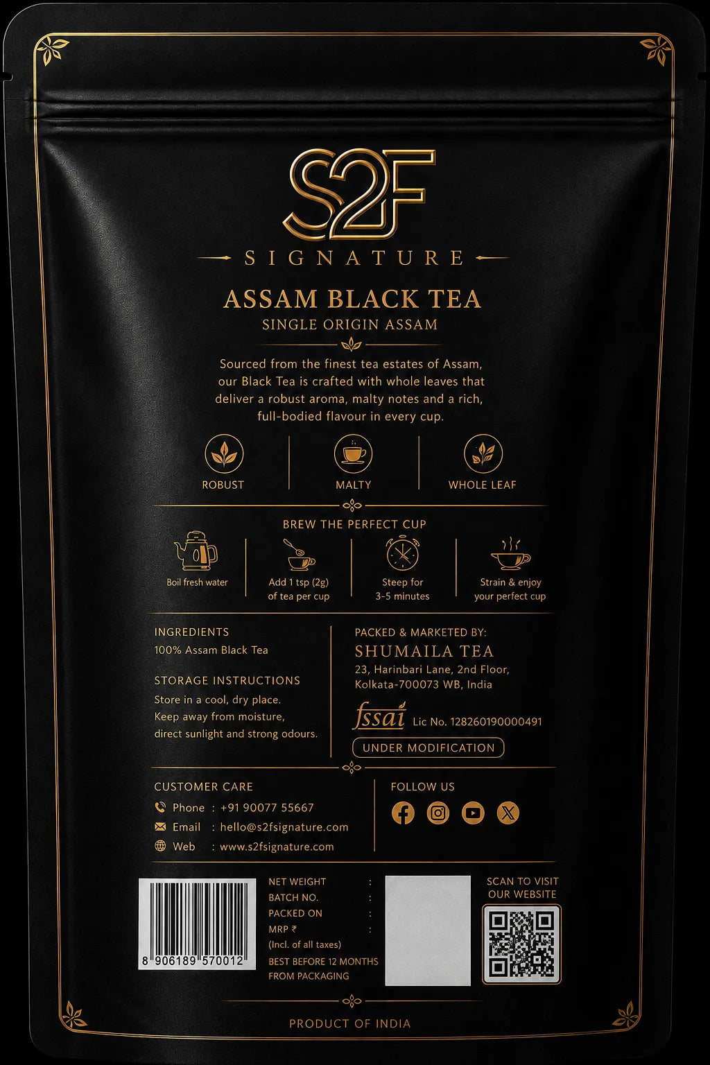 S2F SIGNATURE Assam Black Tea - Single Origin Whole Leaf (1kg)