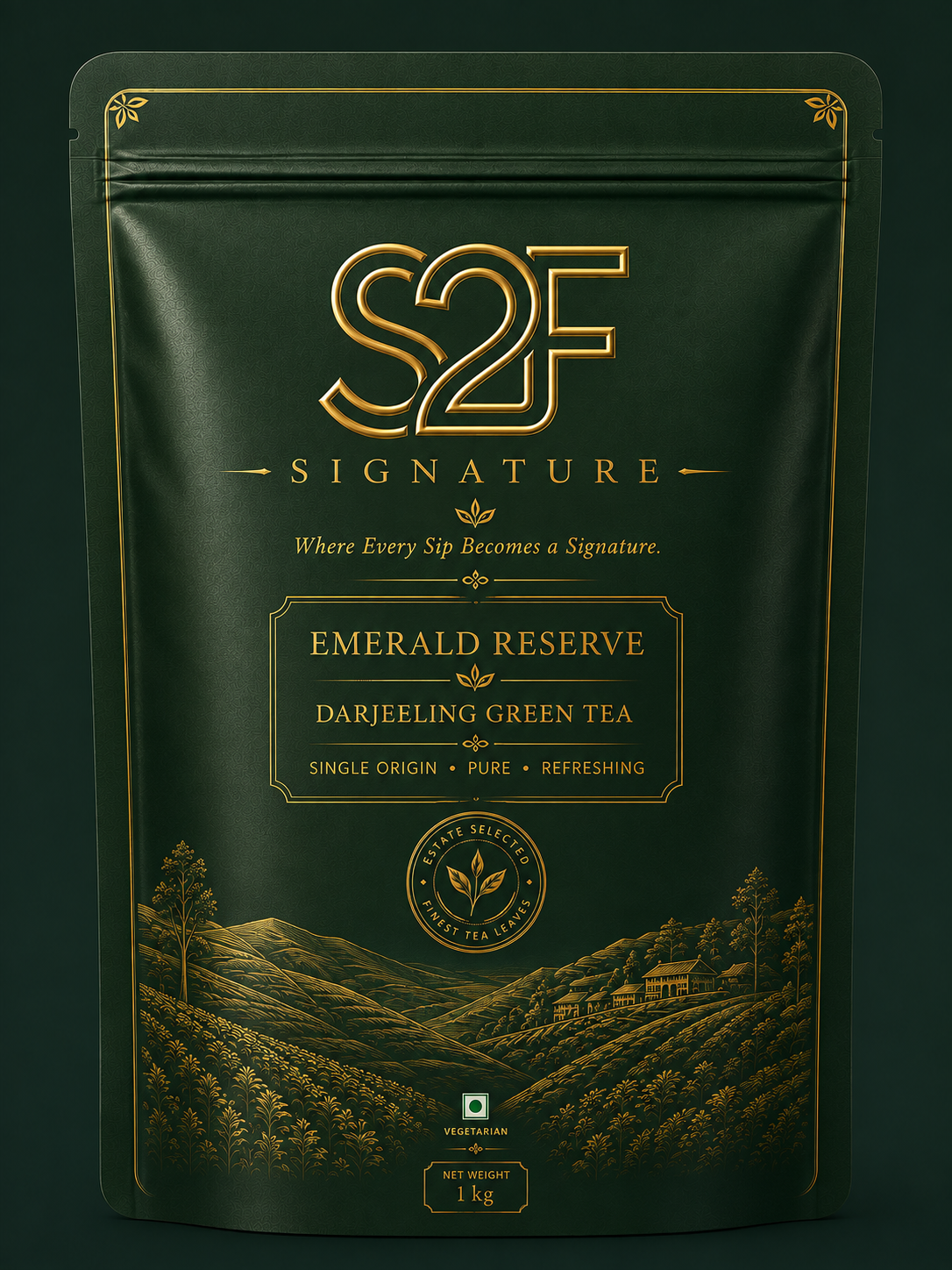 S2F Signature Emerald Reserve Pure Darjeeling Green Tea 1kg Front Pouch View